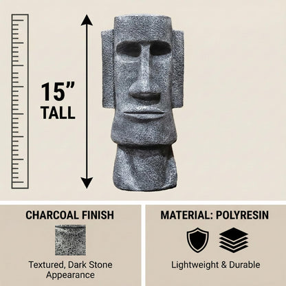 15" Tall Easter Island Moai Monolith Sculpture/Statue, Large - Charcoal Large - 15" - PT05