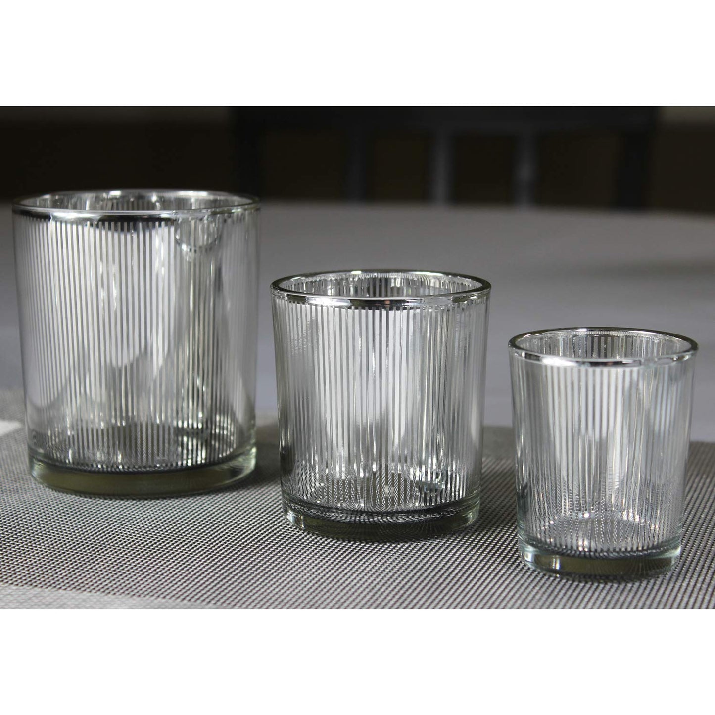 Glass Votive Tealight Candle Holders in Bulk for Table Centerpiece Wedding Decor, Silver, 2.75" Tall, Set of 12 - Assorted Silver Regular - PT05