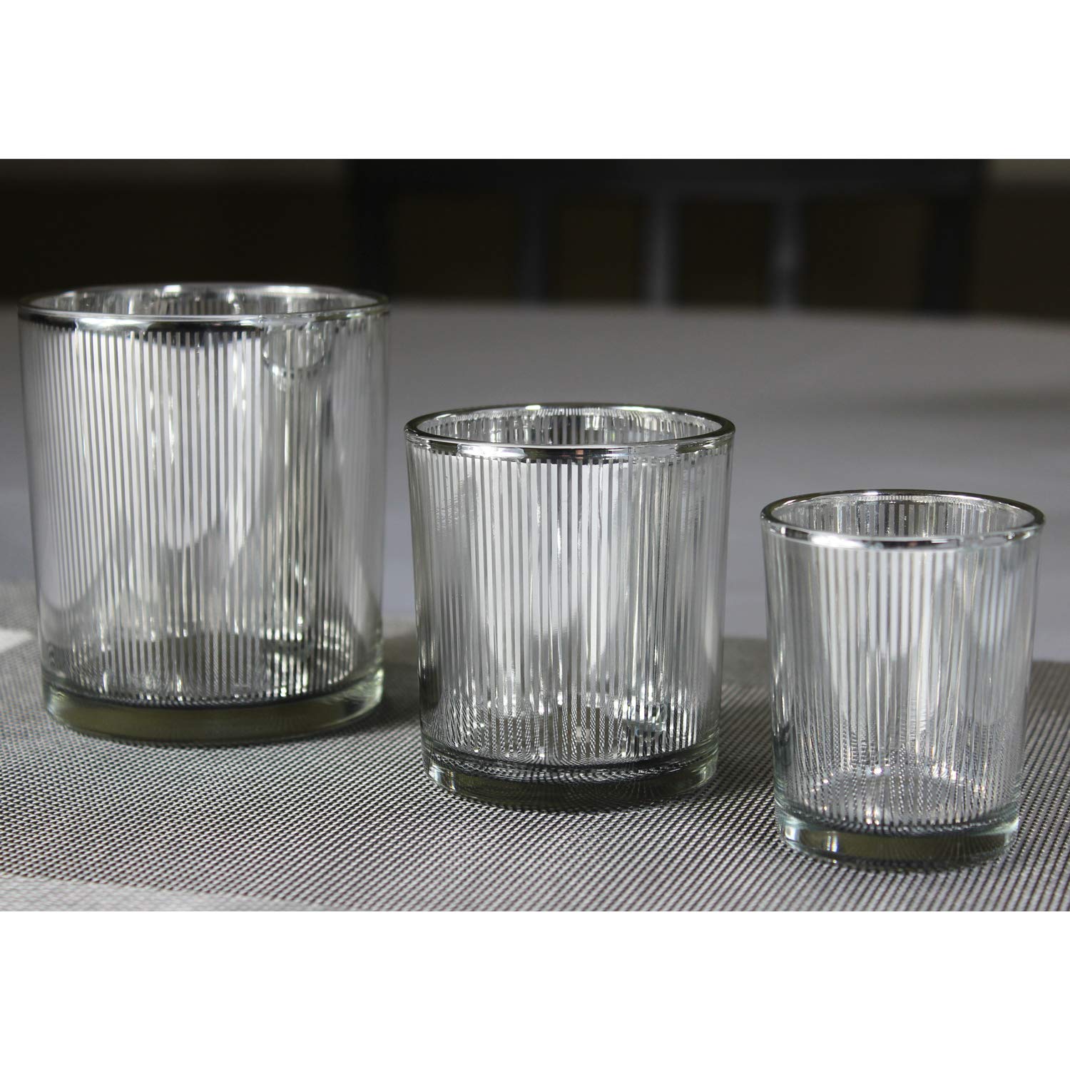 Glass Votive Tealight Candle Holders in Bulk for Table Centerpiece Wedding Decor, Silver, 2.75" Tall, Set of 12 - Assorted Silver Regular - PT05