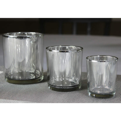 Glass Votive Tealight Candle Holders in Bulk for Table Centerpiece Wedding Decor, Silver, 2.75" Tall, Set of 12 - Assorted Silver Regular - PT05