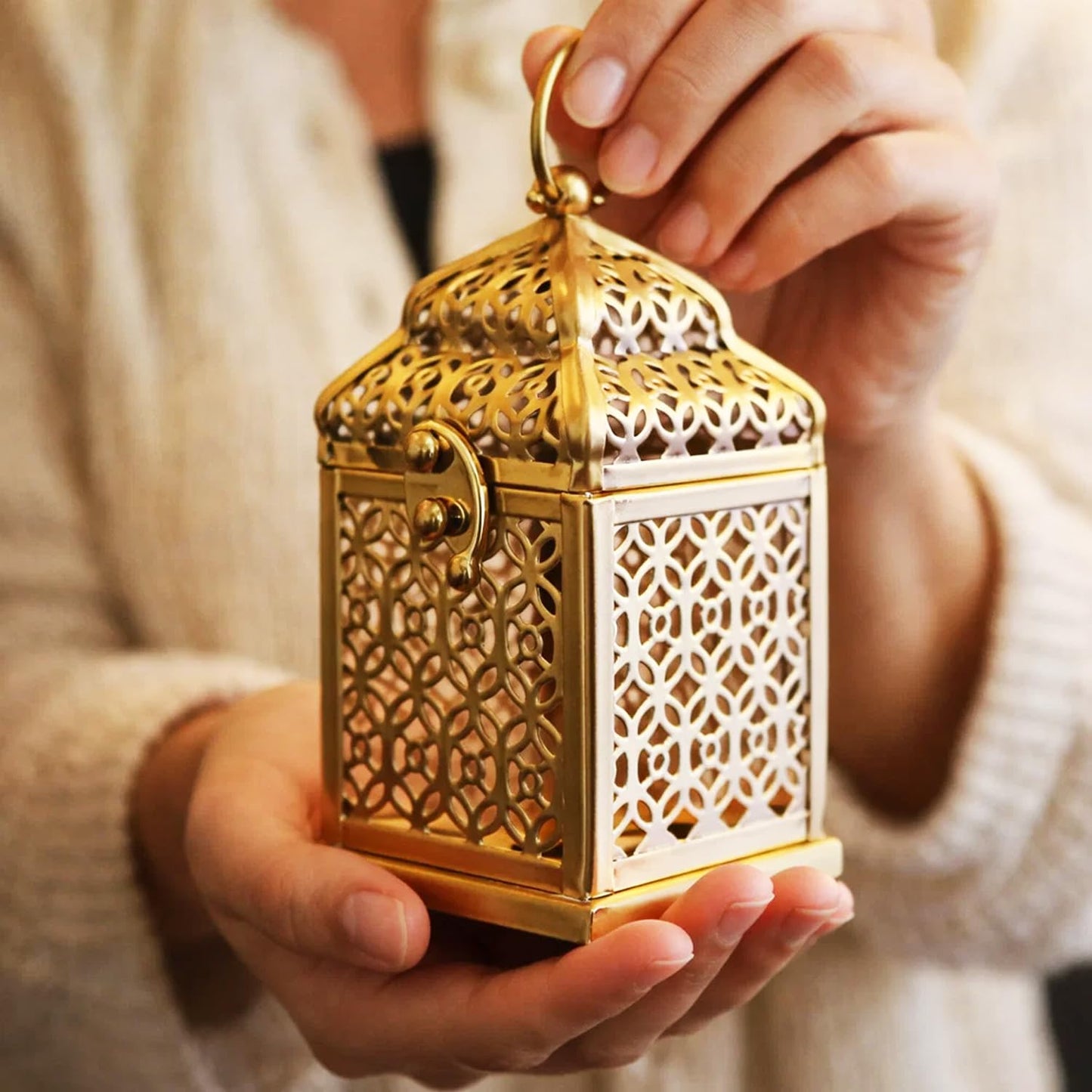 Mini Golden Tower Temple Moroccan Lantern Lamp Decorative Candle Holders for Ramadan Decorations, Hanging, Outdoor Patio or Porch, Indoor Home Decor, Set of 4 - Gold Mini - PT03