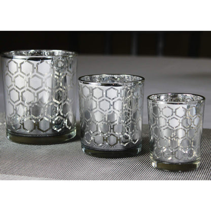 Glass Votive Tealight Candle Holders in Bulk for Table Centerpiece Wedding Decor, Silver, 2.75" Tall, Set of 12 - Assorted Silver Regular - PT02