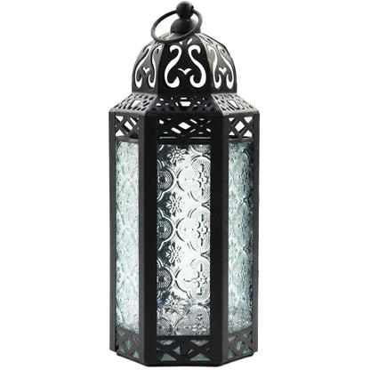 Black Metal Decorative Moroccan Lantern Candle Holder Lamp - Indoor/Outdoor, Home Decor, Patio, Weddings, Christmas - Clear Medium - MAIN