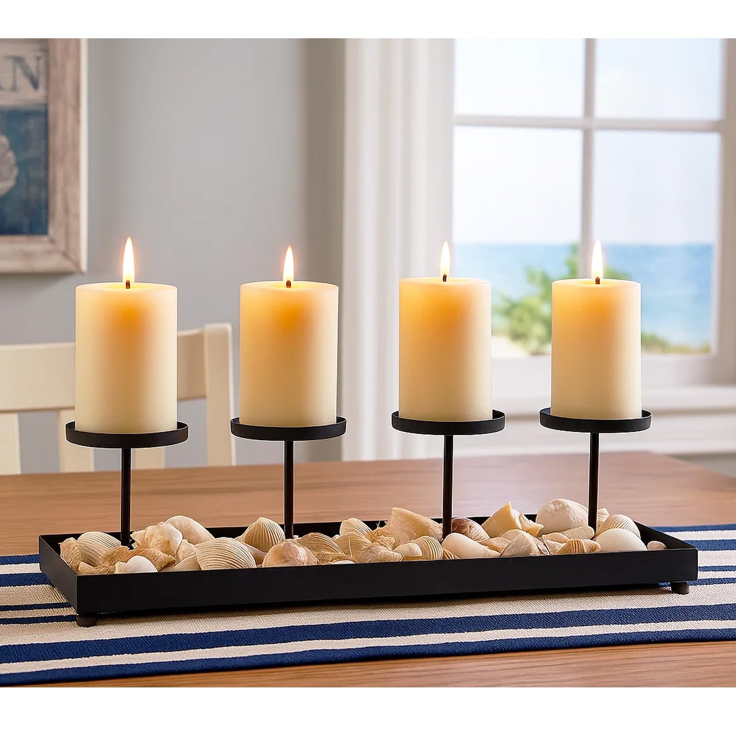 Gold Iron 4-Pillar Candelabra – Elegant Tabletop Candle Holder Centerpiece for Weddings, Dining, Parties & Home Decor - Gold - PT04