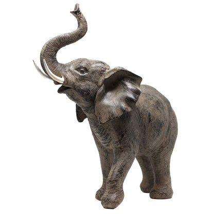 Large 13" African Elephant Statue Gifts for Women, Big Elephant Decor Scuplture with Trunk Up for Home Decor - Brown Large Elephant with Trunk Up - PT07