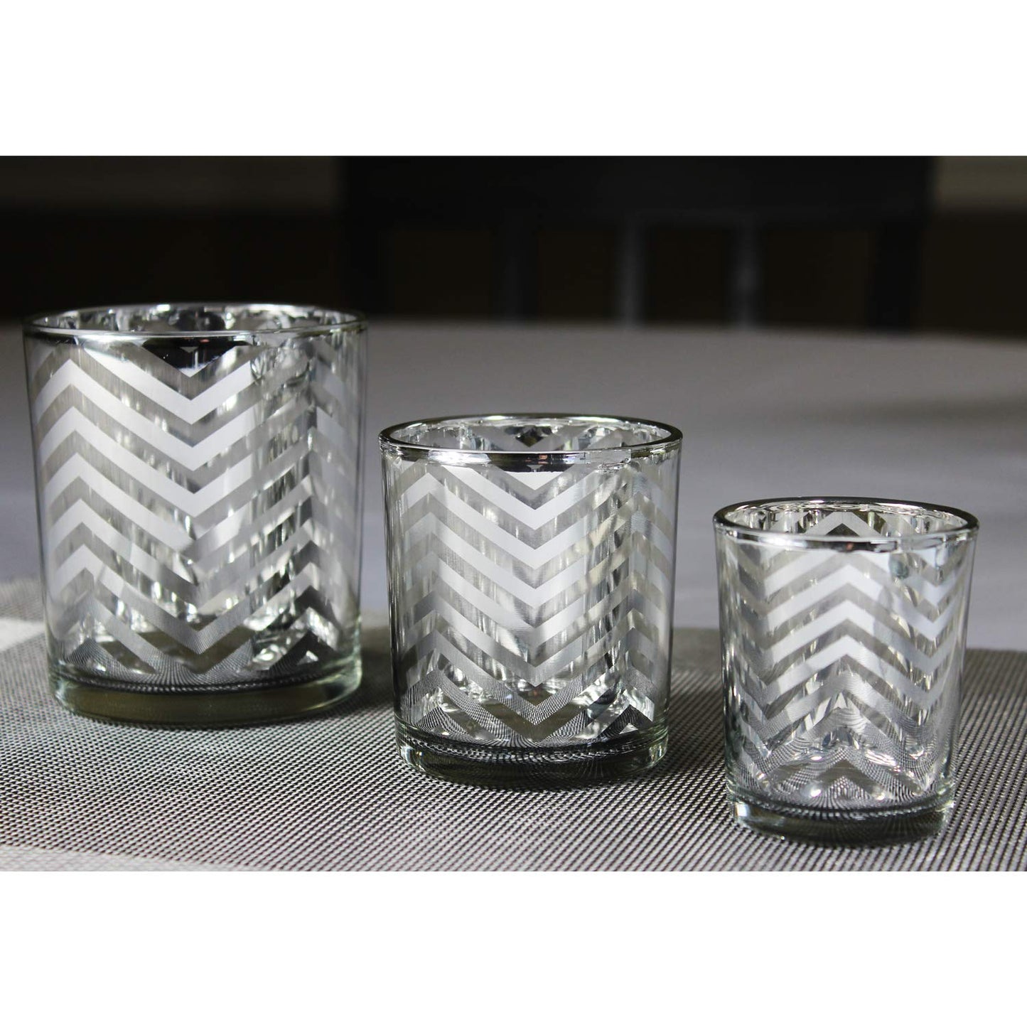 Glass Votive Tealight Candle Holders in Bulk for Table Centerpiece Wedding Decor, Silver, 2.75" Tall, Set of 12 - Assorted Silver Regular - PT03