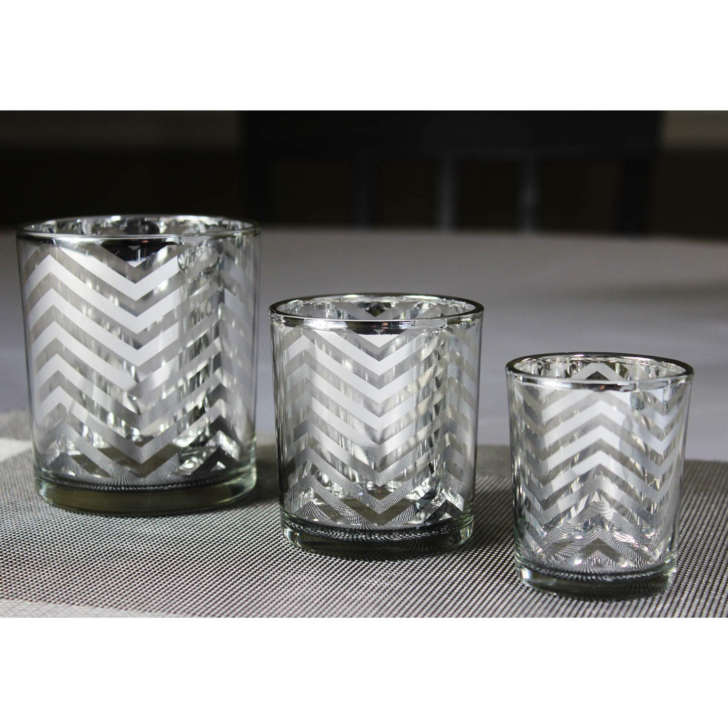 Glass Votive Tealight Candle Holders in Bulk for Table Centerpiece Wedding Decor, Silver, 2.75" Tall, Set of 12 - Assorted Silver Regular - PT03