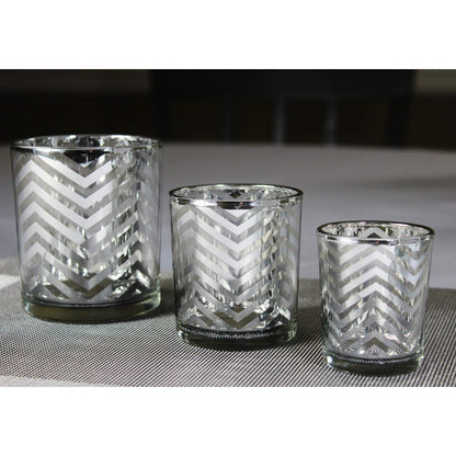 Glass Votive Tealight Candle Holders in Bulk for Table Centerpiece Wedding Decor, Silver, 2.75" Tall, Set of 12 - Assorted Silver Regular - PT03