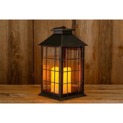 11" Rustic Decorative Candle Lantern – Vintage Metal & Glass Holder for Pillar Candles – Farmhouse Tabletop & Hanging Lantern for Indoor or Patio Decor, Bronze - Brushed Bronze 5.5 x 5.5 x 11 inches - PT05