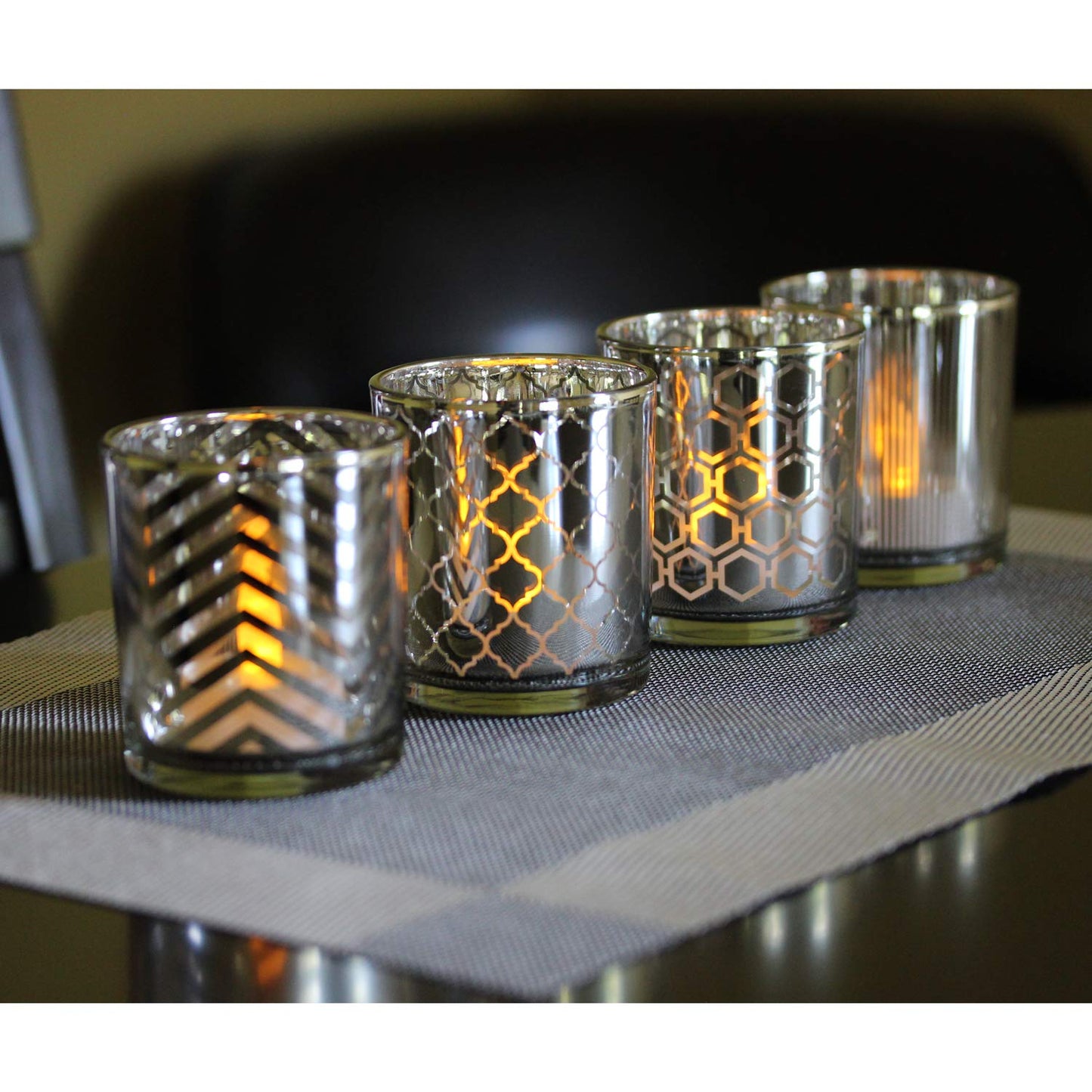 Glass Votive Tealight Candle Holders in Bulk for Table Centerpiece Wedding Decor, Silver, 2.75" Tall, Set of 12 - Assorted Silver Regular - MAIN
