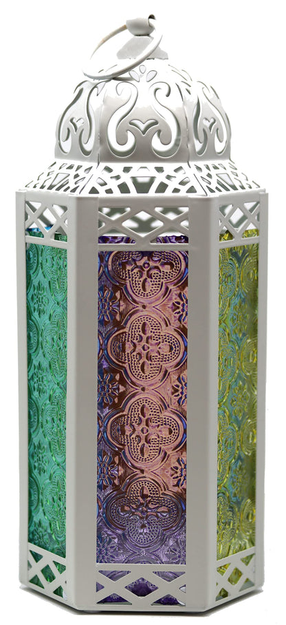 Black Metal Decorative Moroccan Lantern Candle Holder Lamp - Indoor/Outdoor, Home Decor, Patio, Weddings, Christmas - Multicolor Medium - PT02