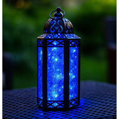 Metal Moroccan Decorative LED Fairy Lights Candle Lantern Holders for Indoor Home Fantasy Decor, Table Centerpieces, Outdoor Patio or Porch, Weddings, Medium - Blue Medium - MAIN