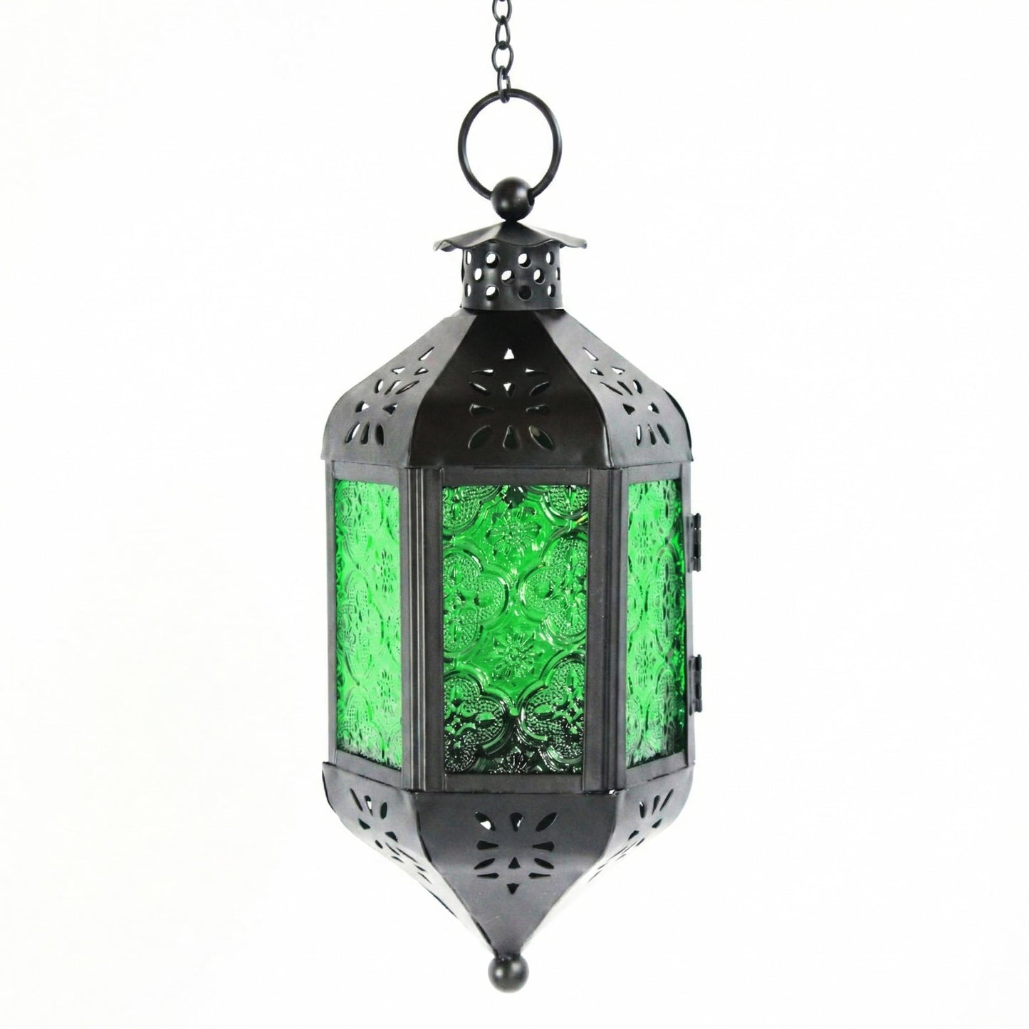 Hanging Moroccan Decorative Candle Lantern Holders for Outdoor Décor - Emerald Green Hanging - MAIN