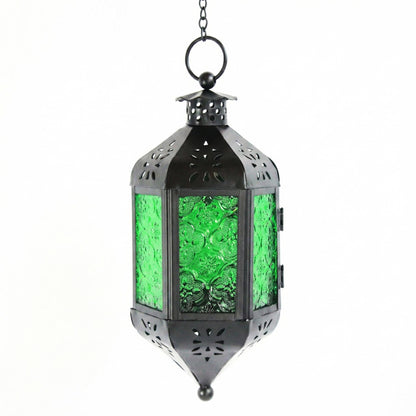 Hanging Moroccan Decorative Candle Lantern Holders for Outdoor Décor - Emerald Green Hanging - MAIN