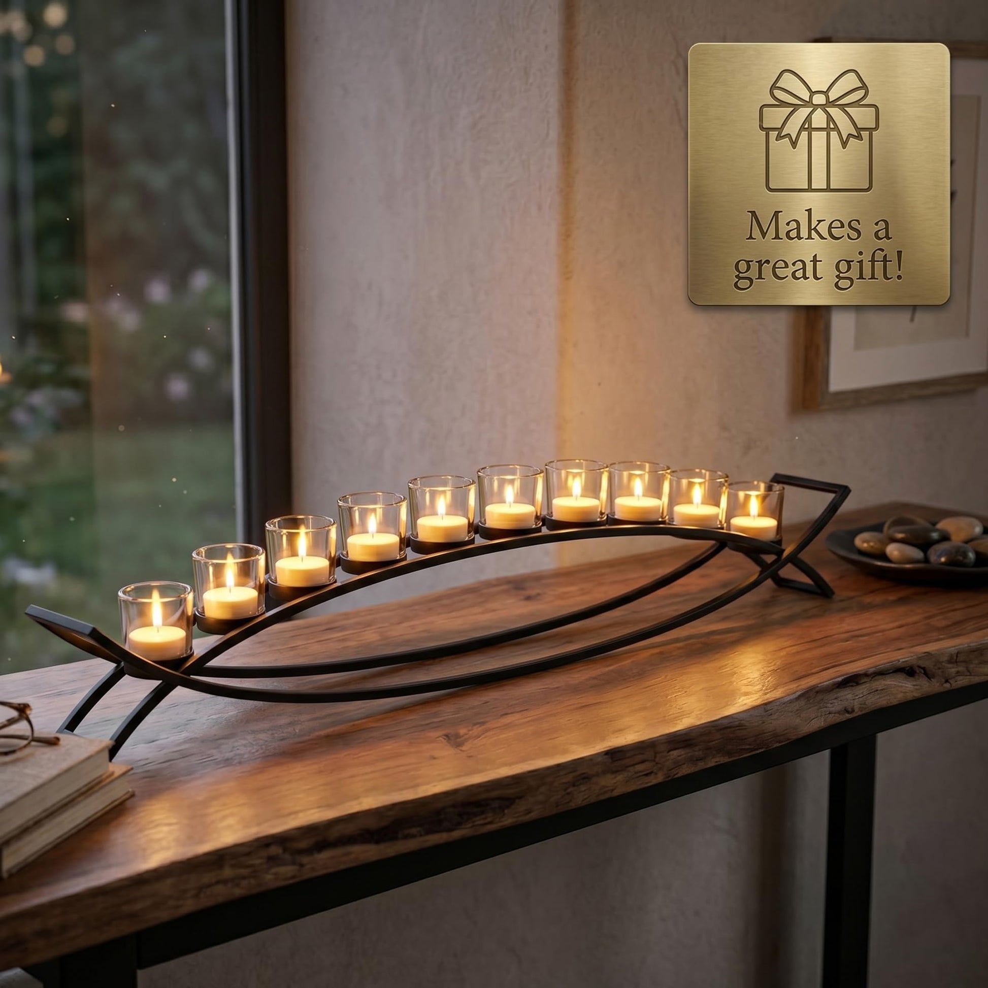 36" Extra Long Iron Arch Table Centerpiece Decorations Long Candle Holder for Mantels, Patio, Kitchen, Dining Room, and Coffee Tables, Black, Clear Chunky 10 Cu - Black/Clear 10 Cup - PT08