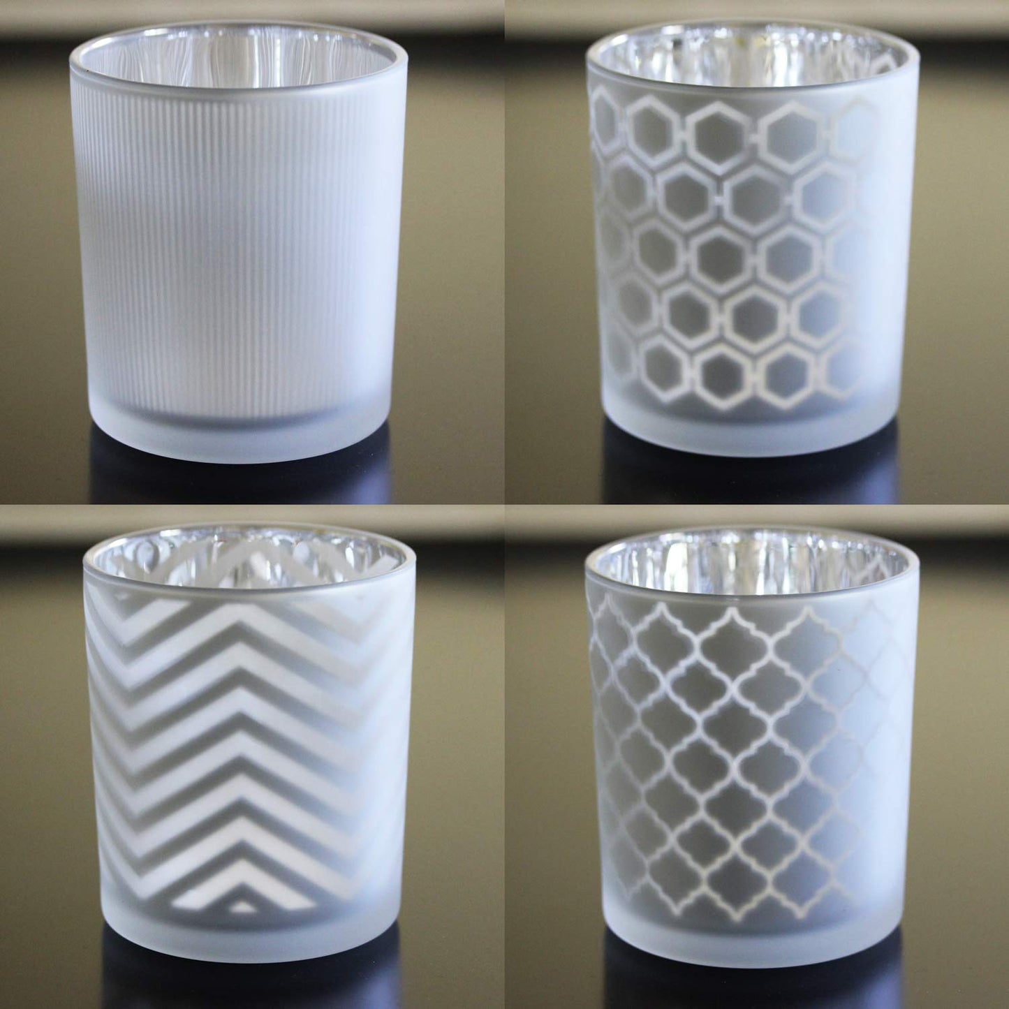 Glass Votive Tealight Candle Holders in Bulk for Table Centerpiece Wedding Decor, Frosted, 2.75" Tall, Set of 12 - Assorted Frosted Regular - PT01
