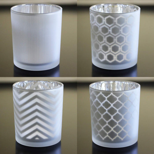 Glass Votive Tealight Candle Holders in Bulk for Table Centerpiece Wedding Decor, Frosted, 2.75" Tall, Set of 12 - Assorted Frosted Regular - PT01