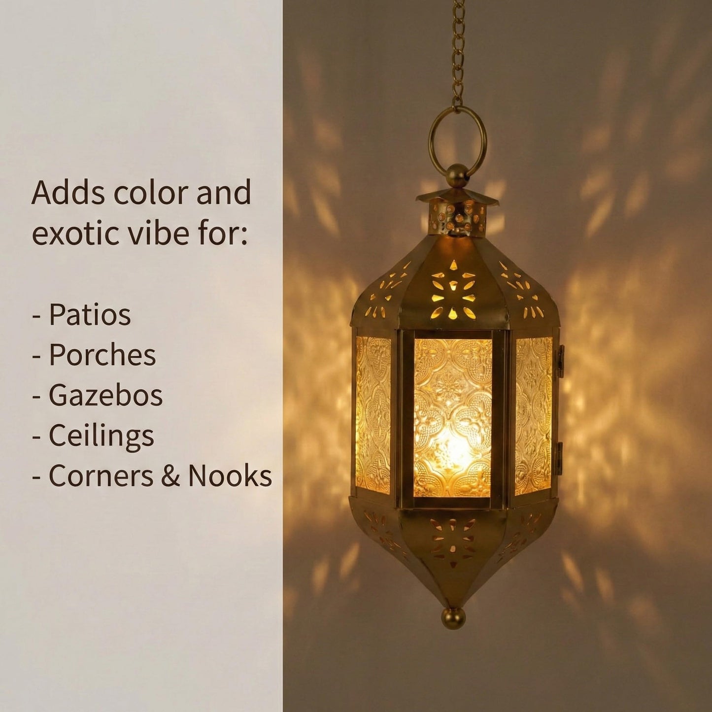 Hanging Moroccan Decorative Candle Lantern Holders for Outdoor Décor - Gold Hanging - PT03