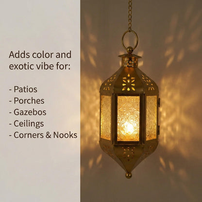 Hanging Moroccan Decorative Candle Lantern Holders for Outdoor Décor - Gold Hanging - PT03