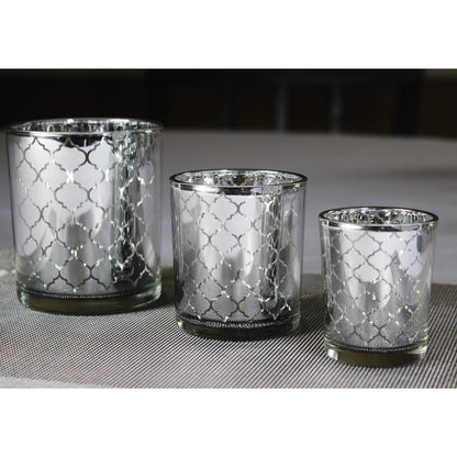 Glass Votive Tealight Candle Holders in Bulk for Table Centerpiece Wedding Decor, Silver, 2.75" Tall, Set of 12 - Assorted Silver Regular - PT04