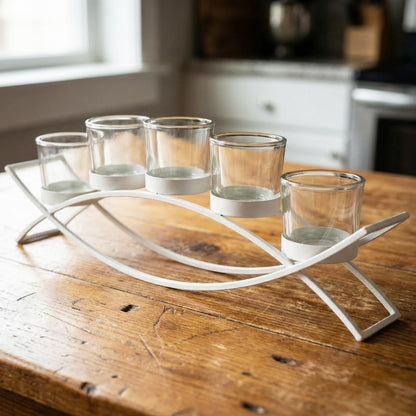 Iron Arch Table Centerpiece Decorations Long Candle Holder for Weddings, Patio, Kitchen, Dining Room, and Coffee Tables, White, Clear Chunky 5 Cups - White 5 Cup - MAIN