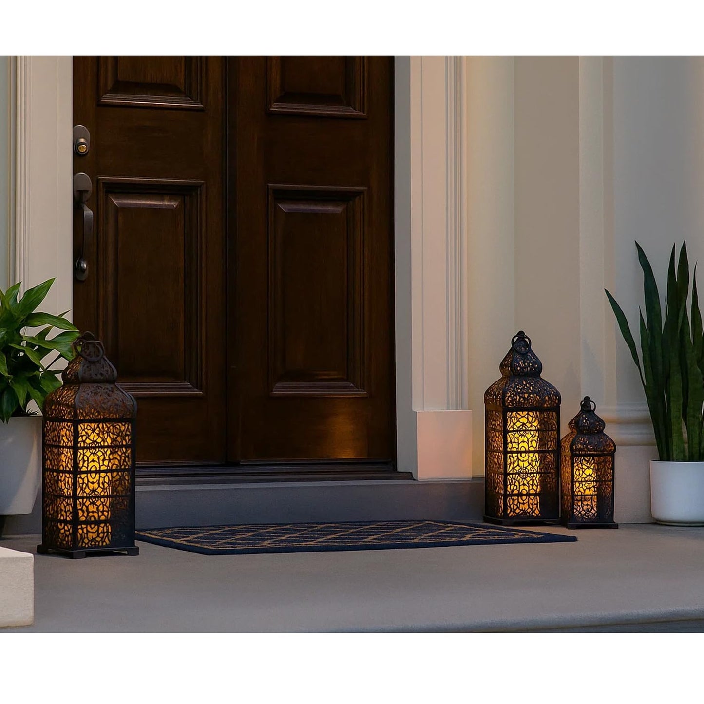 Large Temple Moroccan Lantern Lamp Decorative Candle Holders for Ramadan Decorations, Hanging, Outdoor Patio or Porch, Indoor Home Decor, Weddings, Black, Set o - Black 11" and 15" - PT08