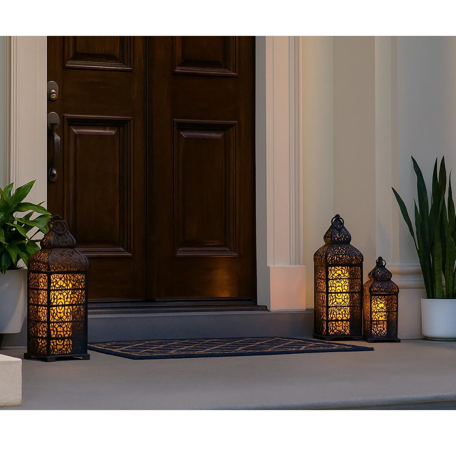 Large Temple Moroccan Lantern Lamp Decorative Candle Holders for Ramadan Decorations, Hanging, Outdoor Patio or Porch, Indoor Home Decor, Weddings, Black, Set o - Black 11" and 15" - PT08