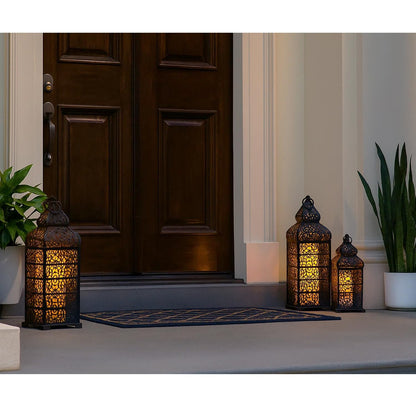 Large Temple Moroccan Lantern Lamp Decorative Candle Holders for Ramadan Decorations, Hanging, Outdoor Patio or Porch, Indoor Home Decor, Weddings, Black, Set o - Black 11" and 15" - PT08