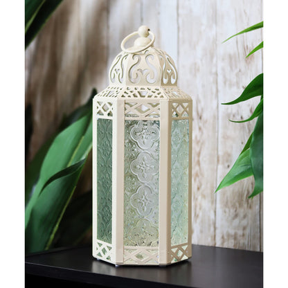 Black Metal Decorative Moroccan Lantern Candle Holder Lamp - Indoor/Outdoor, Home Decor, Patio, Weddings, Christmas - Light Cream Medium - MAIN