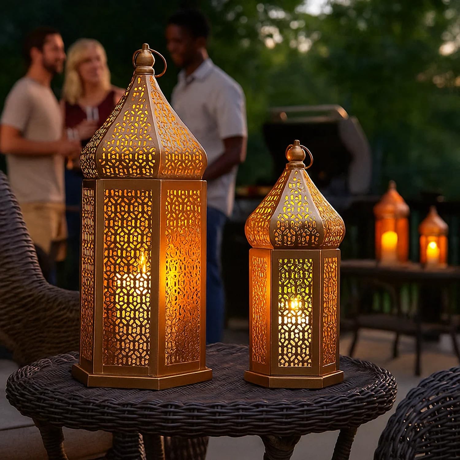 Tower Temple Moroccan Lantern Lamp Decorative Candle Holders - Gold Set of 2 - PT07
