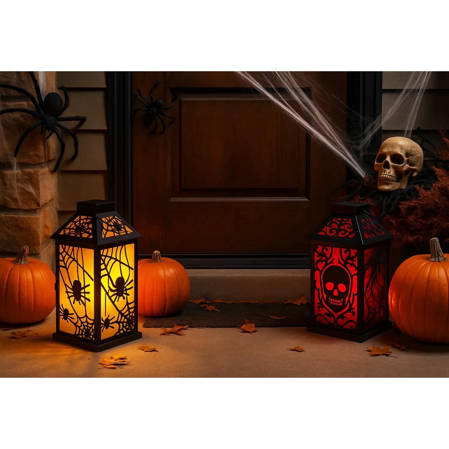 11.5" Halloween Spider Candle Lantern - Decorative Spooky Tabletop Light for Haunted House, Gothic Home, Front Porch & Party Decor, Metal with Frosted Glass (Ca - Dark Gray - PT03