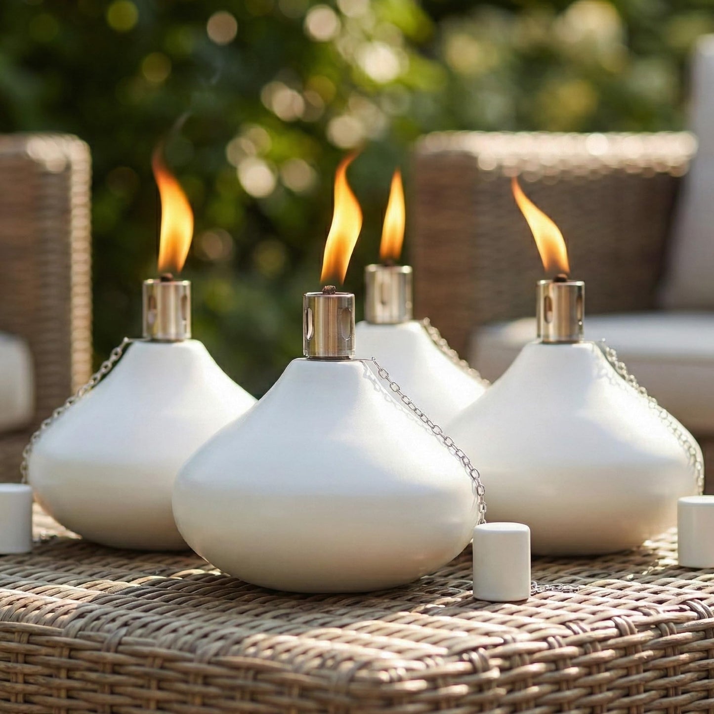 30oz Citronella Torch Candles for Outdoor Patio & Deck – Large Tabletop Stainless Steel Metal Burner Torches for Outside, White (Set of 4) - White 4 Count - MAIN