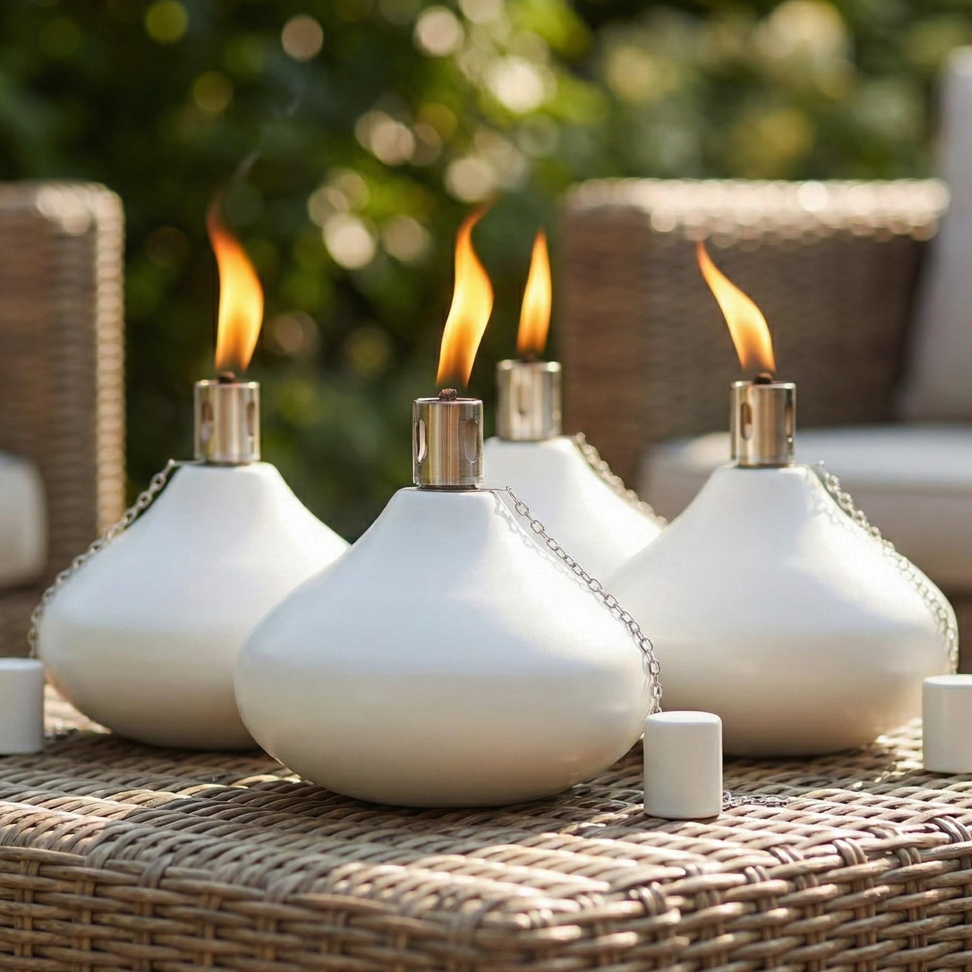 30oz Citronella Torch Candles for Outdoor Patio & Deck – Large Tabletop Stainless Steel Metal Burner Torches for Outside, White (Set of 4) - White 4 Count - MAIN