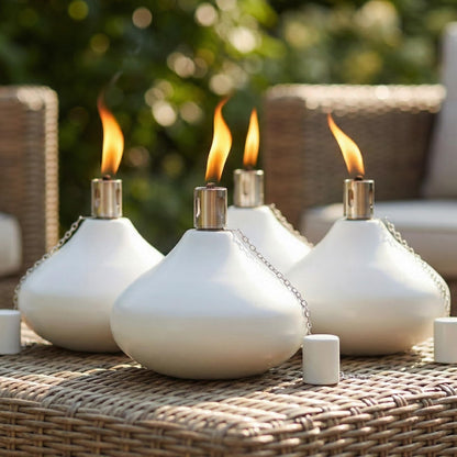 30oz Citronella Torch Candles for Outdoor Patio & Deck – Large Tabletop Stainless Steel Metal Burner Torches for Outside, White (Set of 4) - White 4 Count - MAIN