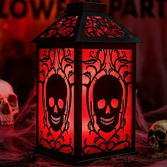 11.5" Halloween Skull Candle Lantern - Decorative Spooky Tabletop Light for Haunted House, Gothic Home, Front Porch & Party Decor, Metal with Frosted Glass (Can - MAIN
