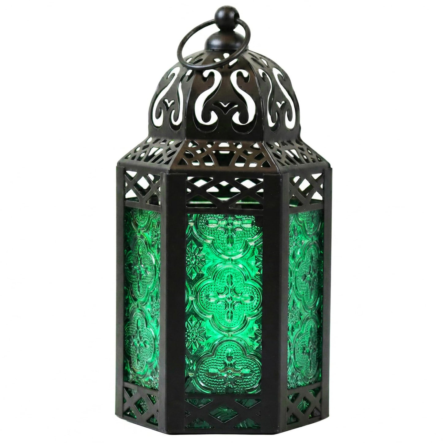 Black Metal Decorative Moroccan Lantern Candle Holder Lamp - Indoor/Outdoor, Home Decor, Patio, Weddings, Christmas - Green Small - MAIN