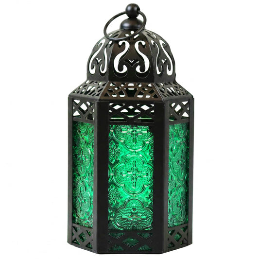 Black Metal Decorative Moroccan Lantern Candle Holder Lamp - Indoor/Outdoor, Home Decor, Patio, Weddings, Christmas - Green Small - MAIN