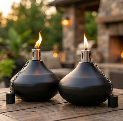 Citronella Torch Candles for Outdoor Patio and Deck - 30oz Large Table Top Stainless Steel Metal Burner Torches for Outside, Black Finish, Set of 2 - Black Finish 2 Count - MAIN