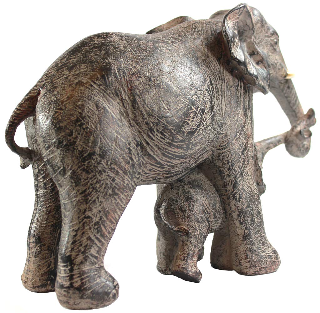 Large Elephant Decor Gifts for Women, African Elephants Mother with Walking Baby Statue - Gray Mother Elephant with Walking Baby - PT07
