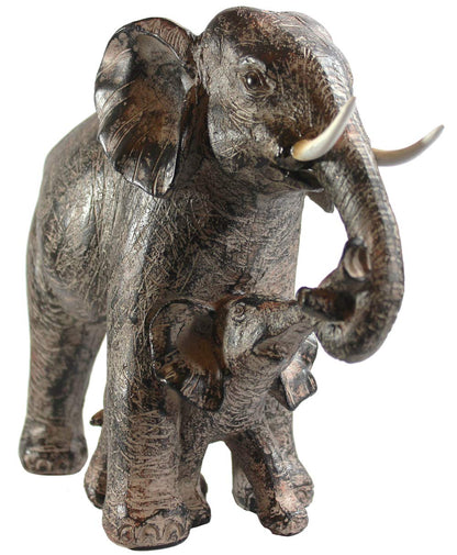 Large Elephant Decor Gifts for Women, African Elephants Mother with Walking Baby Statue - Gray Mother Elephant with Walking Baby - PT06