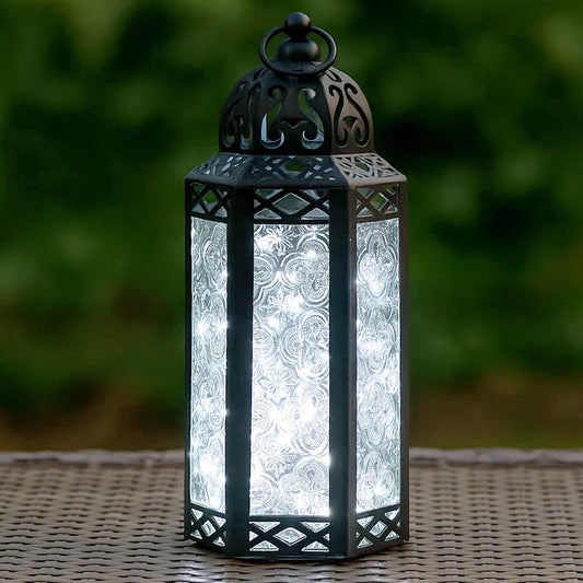 Metal Moroccan Decorative LED Fairy Lights Candle Lantern Holders for Indoor Home Fantasy Decor, Table Centerpieces, Outdoor Patio or Porch, Weddings, Medium - Clear Medium - MAIN