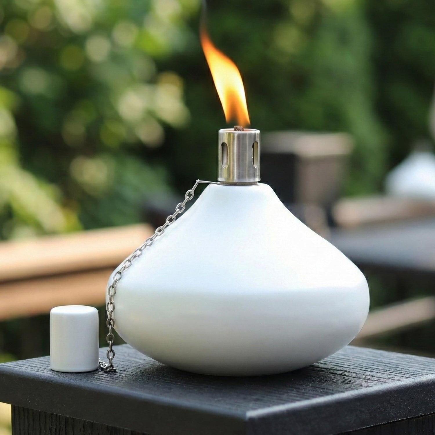 30oz Citronella Torch Candles for Outdoor Patio & Deck – Large Tabletop Stainless Steel Metal Burner Torches for Outside, White - White 1 Count - MAIN