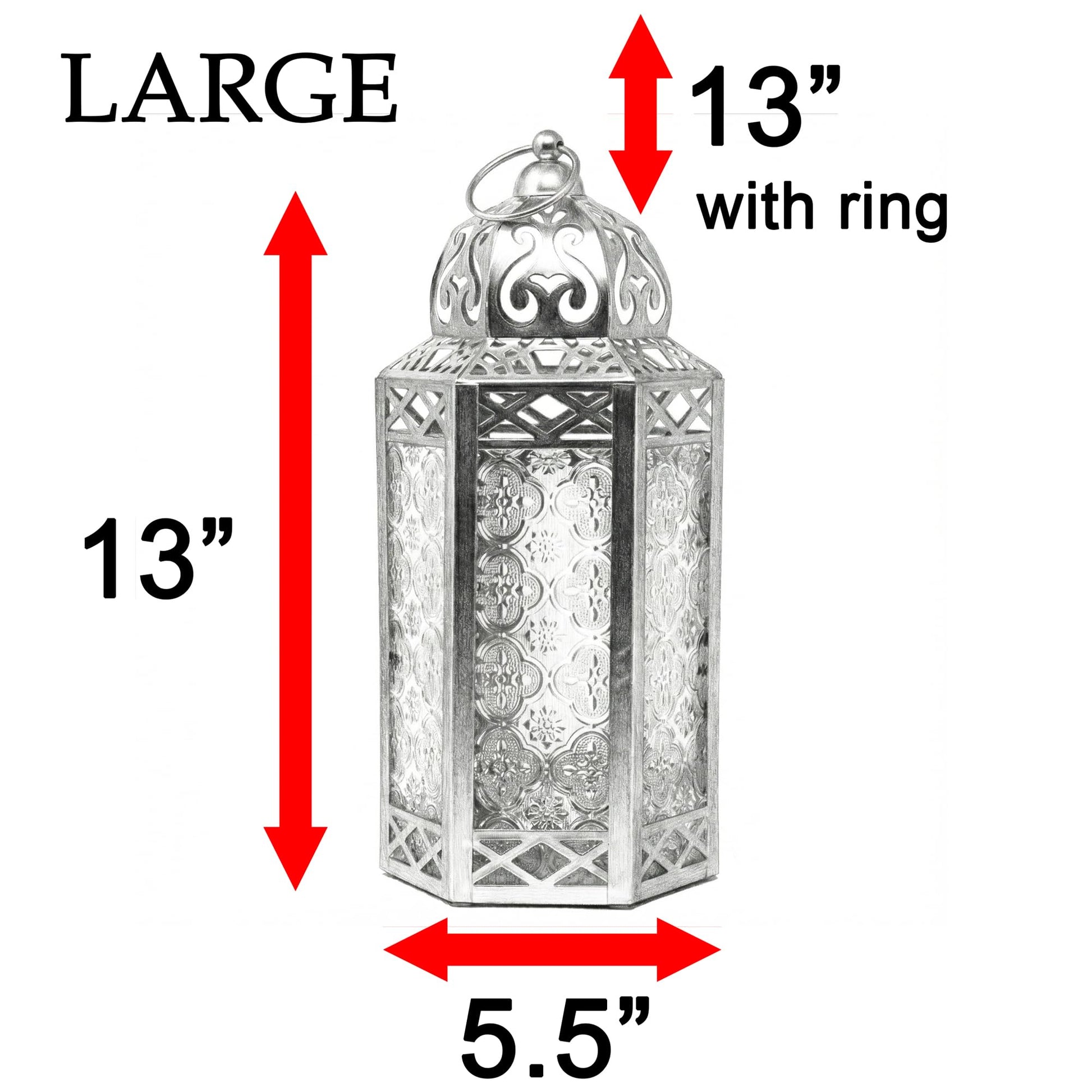 Gold Metal Decorative Moroccan Lantern Candle Holder Lamp - Indoor/Outdoor, Home Decor, Patio, Weddings, Christmas - Gold Large - PT02