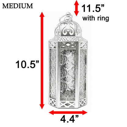Gold Metal Decorative Moroccan Lantern Candle Holder Lamp - Indoor/Outdoor, Home Decor, Patio, Weddings, Christmas - Gold/Blue Medium - PT02