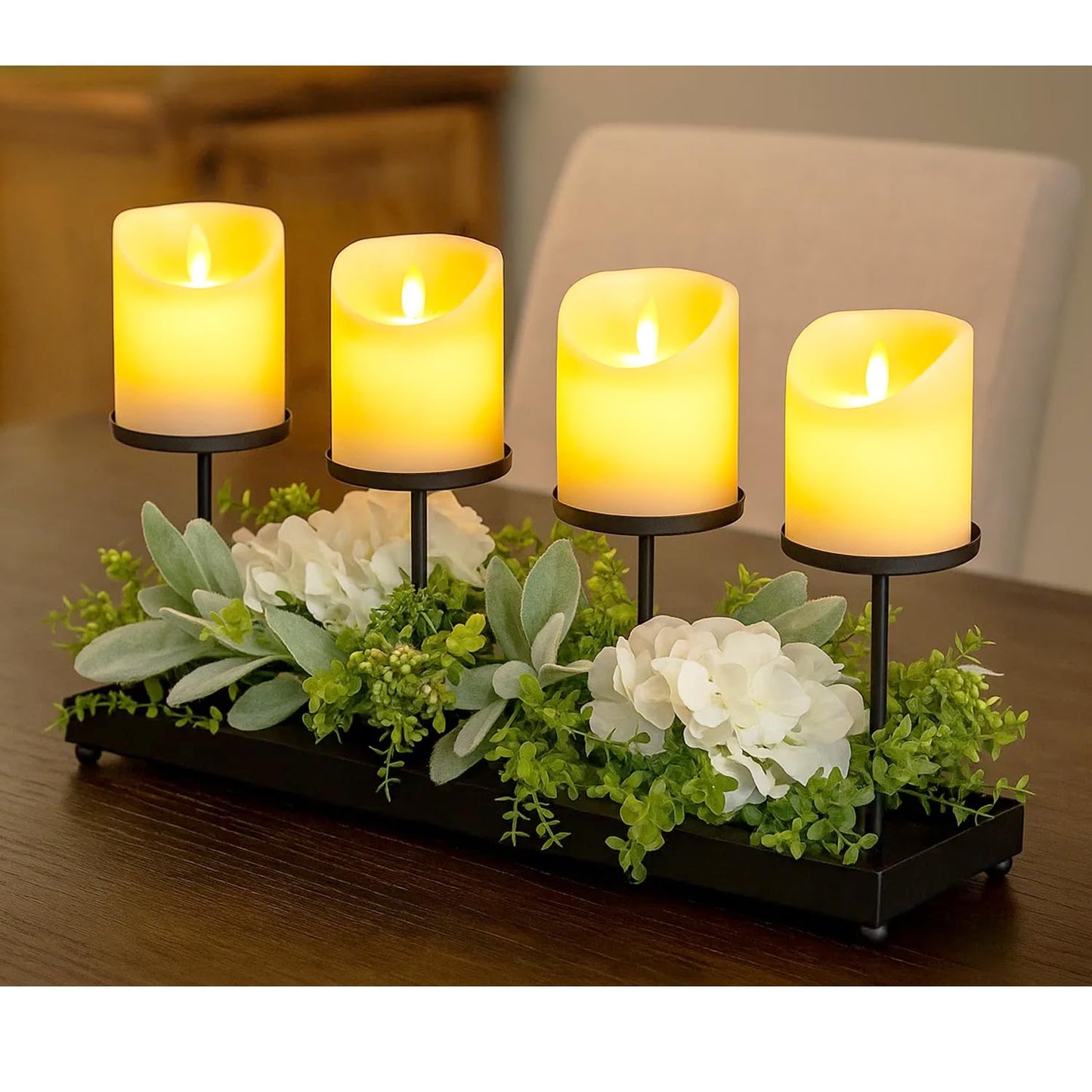 Gold Iron 4-Pillar Candelabra – Elegant Tabletop Candle Holder Centerpiece for Weddings, Dining, Parties & Home Decor - Gold - PT03