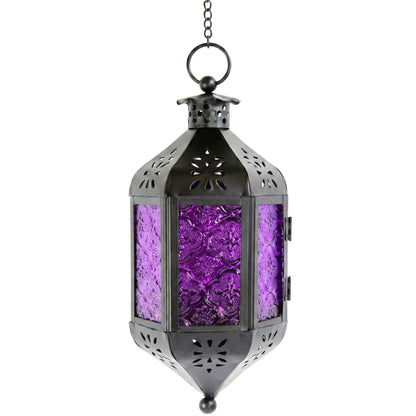 Hanging Moroccan Decorative Candle Lantern Holders for Outdoor Décor - Royal Purple Hanging - MAIN