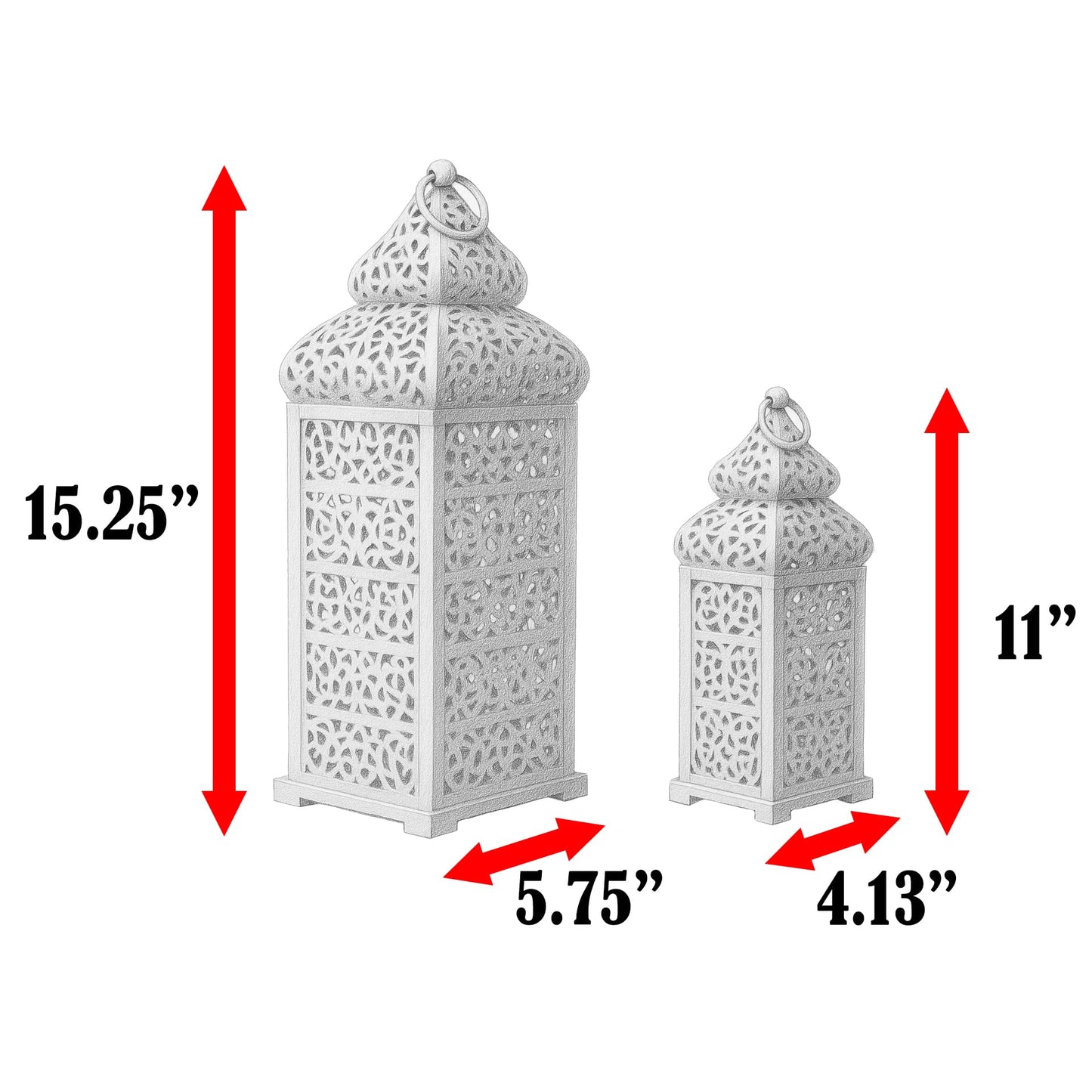 Large Temple Moroccan Lantern Lamp Decorative Candle Holders for Ramadan Decorations, Hanging, Outdoor Patio or Porch, Indoor Home Decor, Red, Set of 2 - Red 11" and 15" - PT03