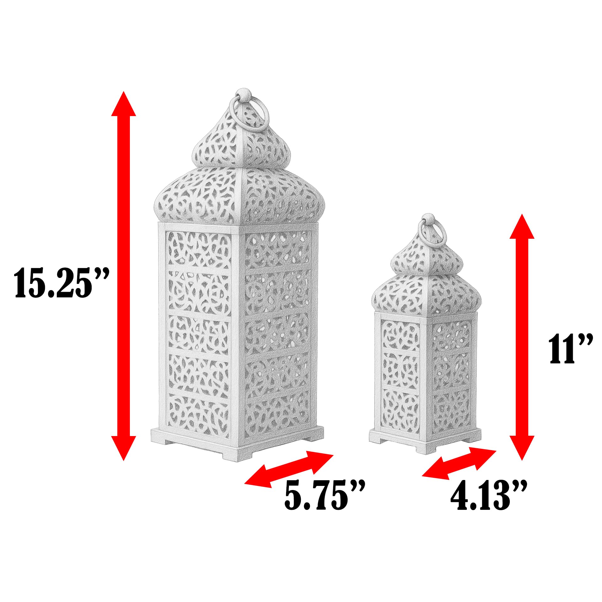 Large Temple Moroccan Lantern Lamp Decorative Candle Holders for Ramadan Decorations, Hanging, Outdoor Patio or Porch, Indoor Home Decor, Red, Set of 2 - Red 11" and 15" - PT03