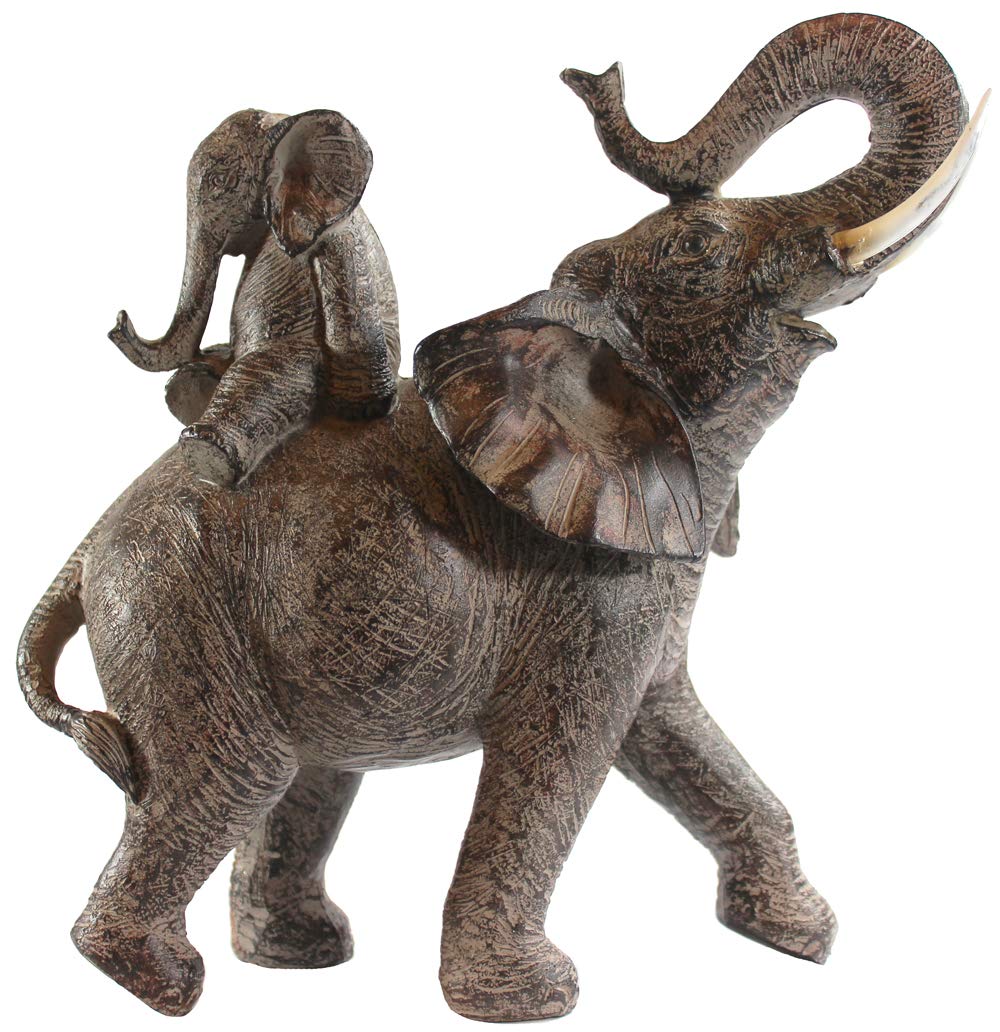 Large African Elephant Decor Gifts for Women, Elephant Sculpture Mother Carrying Baby Statue - Beige/Brown Mother Elephant Carrying Baby - MAIN