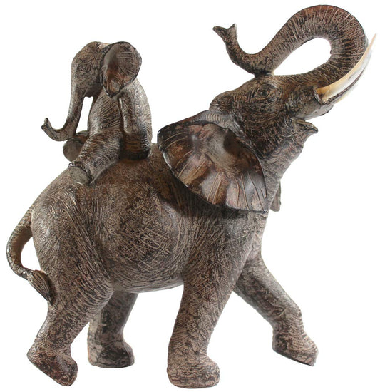 Large African Elephant Decor Gifts for Women, Elephant Sculpture Mother Carrying Baby Statue - Beige/Brown Mother Elephant Carrying Baby - MAIN